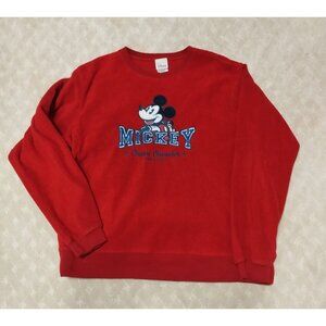 Disney Store Mickey Mouse Sweatshirt Men's L Red Fleece Embroidered Spellout Y2K